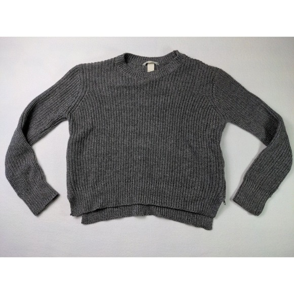 H & M Women's Long Sleeve Medium Knit With Side Zippers Pull over Gray Sweater - Picture 1 of 12